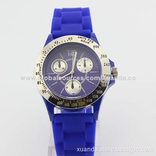 Man sports watch, metal bezel on case, soft silicone band, 3atm waterproof